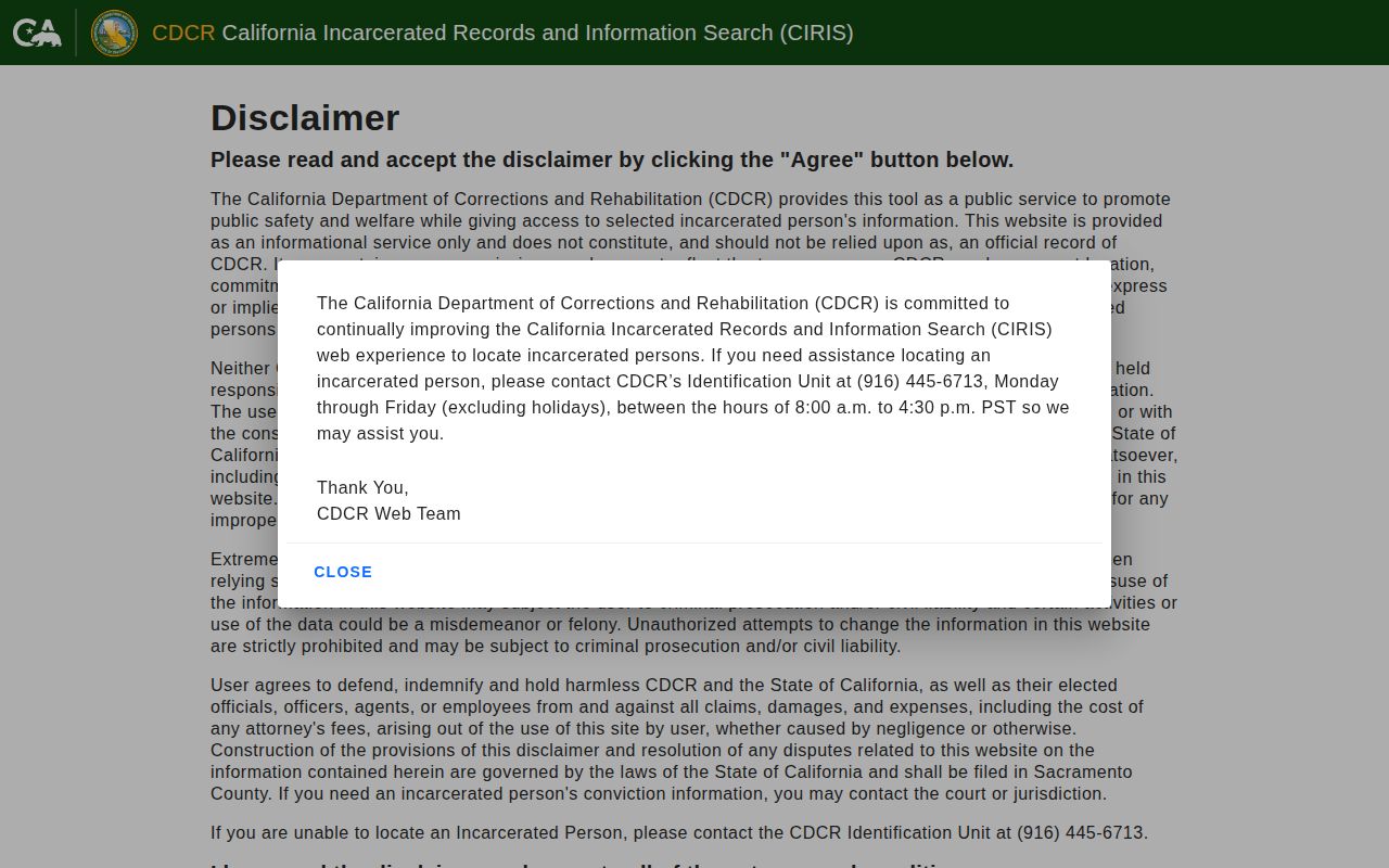 CDCR Sutter County release search CIRIS page