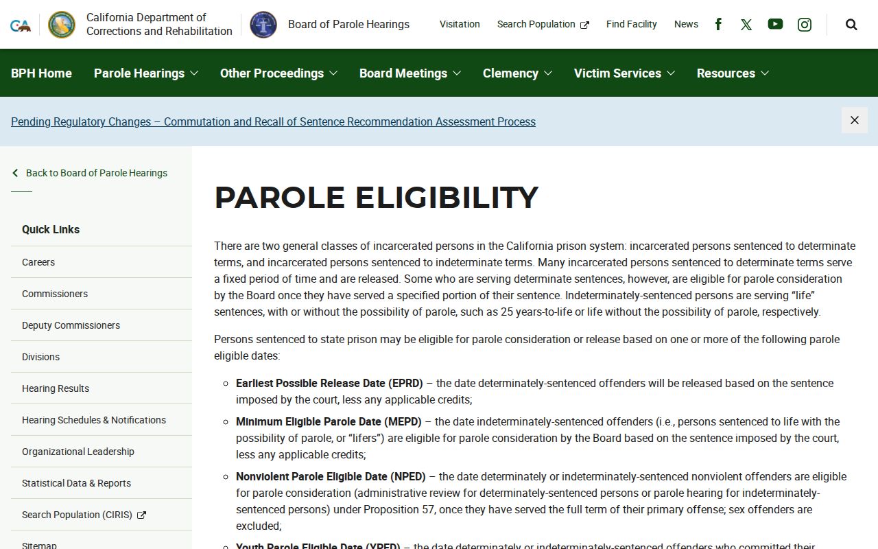 Sutter County release date lookup BPH parole eligibility page