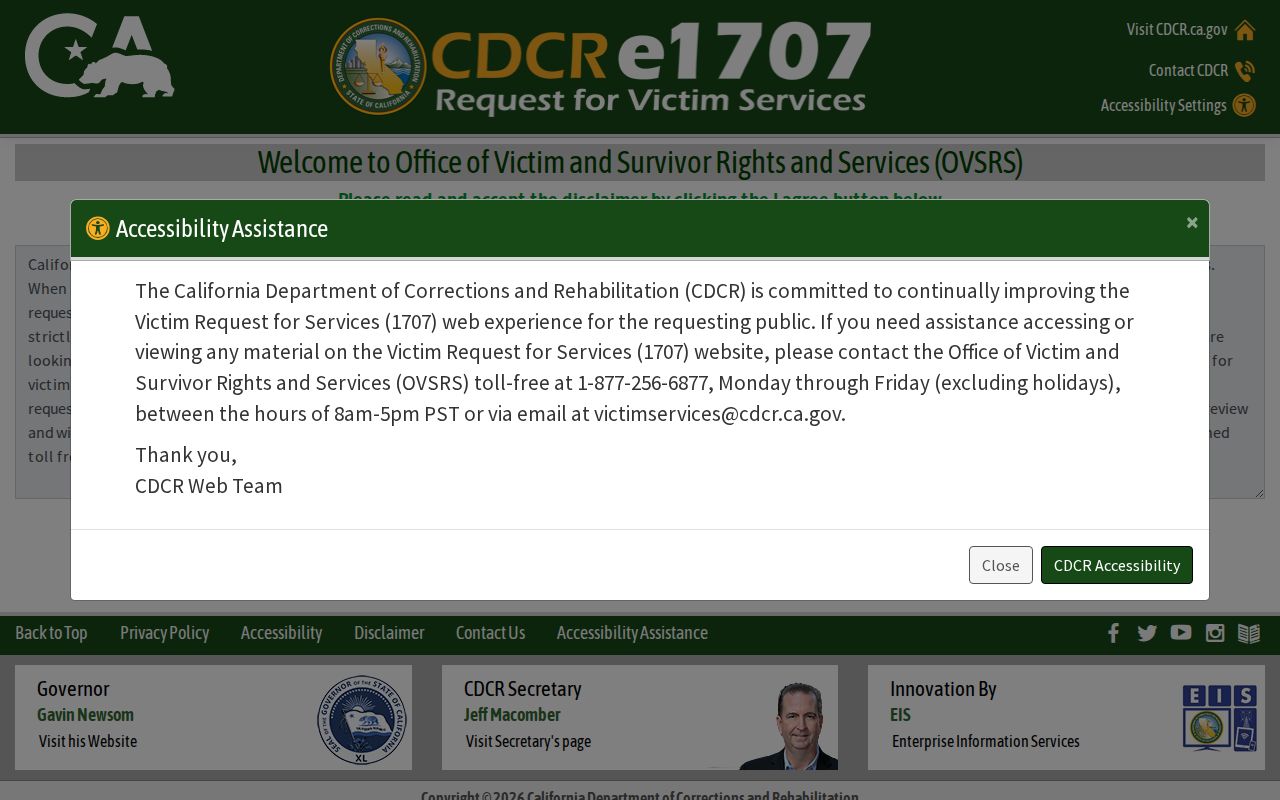 Sutter County release notification through CDCR e1707 after state prison transfer